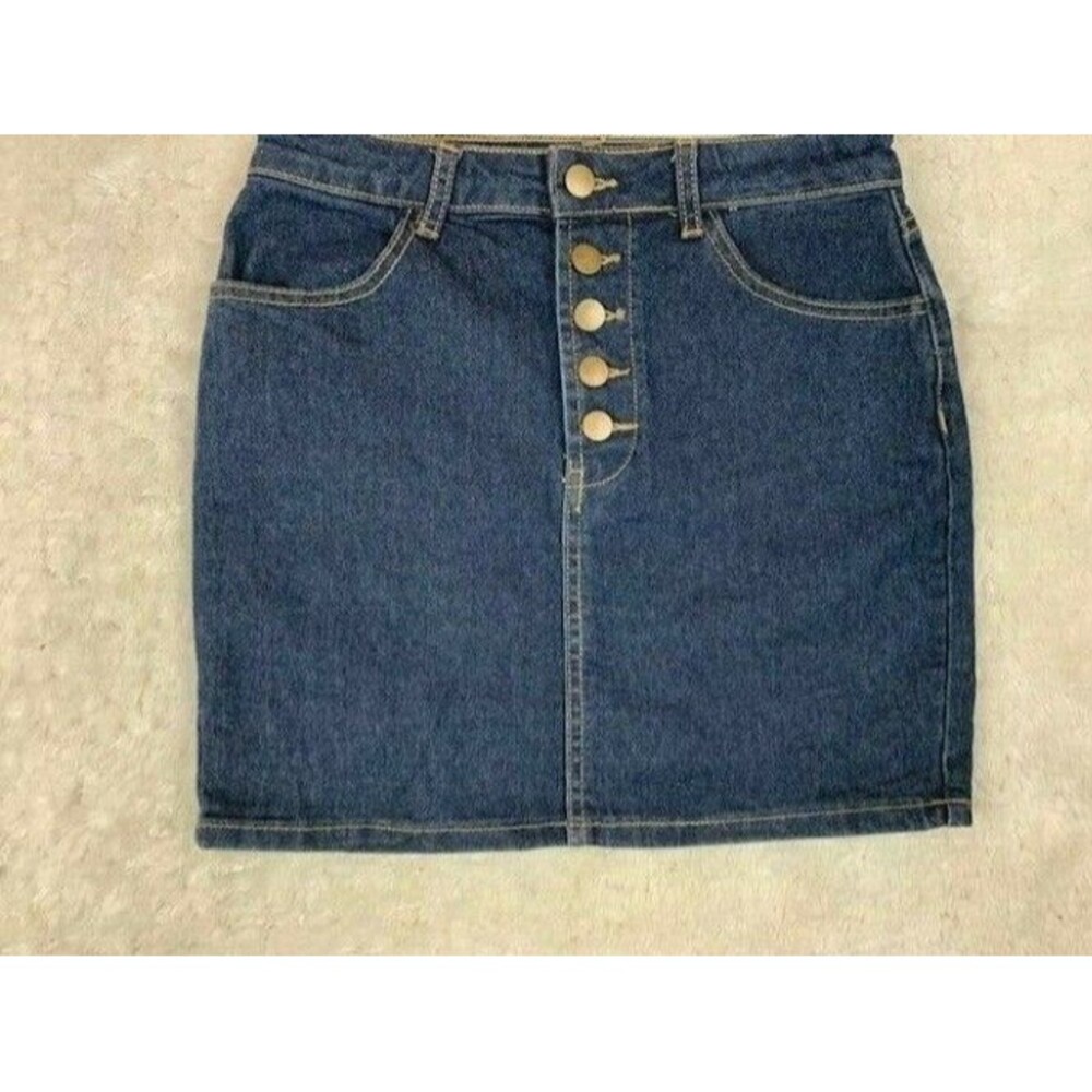 Forever 21 Size S Womens Skirt Button Fly Front Dark Wash Stretch Mini